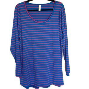 LuLaRoe Lynnae Long Sleeve Tunic Size 3XL Purple Blue Stripe
